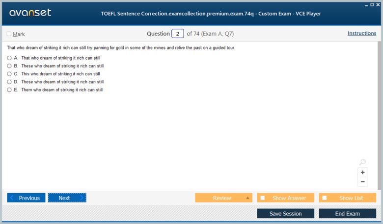 TOEFL Sentence Correction Premium VCE Screenshot #1